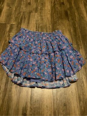 LoveShackFancy Ruffle Mini Skirt in Summer Blues Small